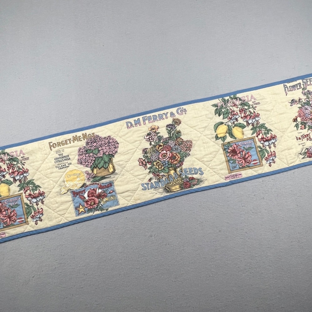 Quilted Table Runner 76" Cream Seed Flower Grandmacore Cottagecore Vintage